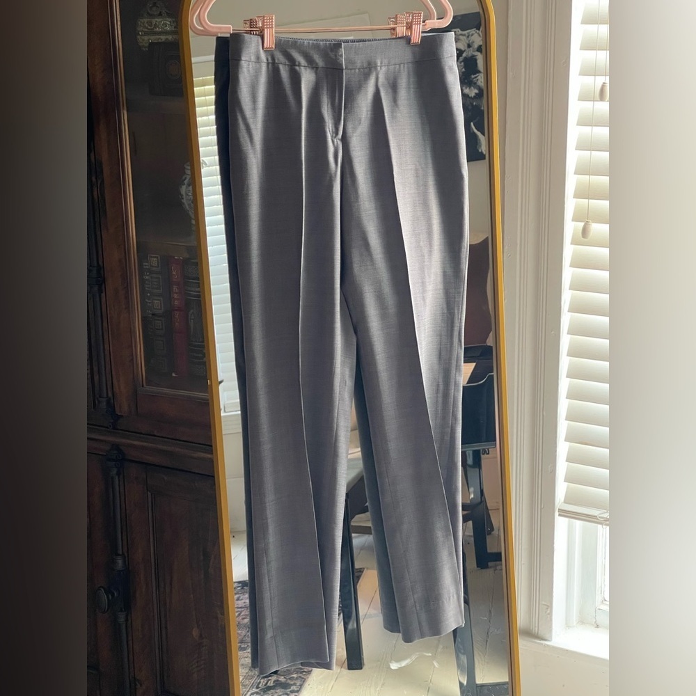 Lafayette 148 Gray Microcheck Barrow Dress Pant Trouser Straight Leg Slacks